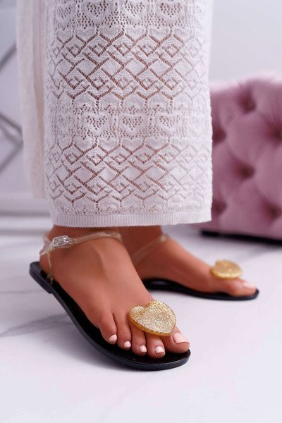 Жіночі плоскі гумові босоніжки з сердечками, золоті Imanda