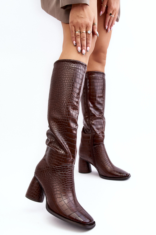 Жіночі чоботи зі змійковим малюнком Ceriona коричневого кольору