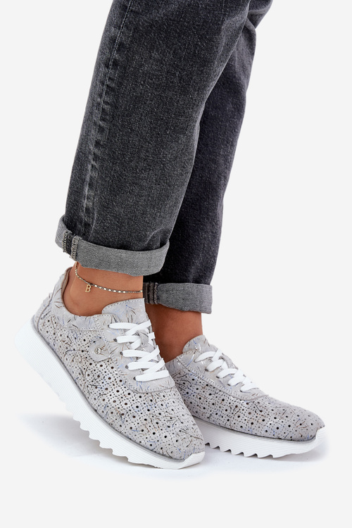 Замшеве Паттерн Спортивне Взуття На Платформі З Блискітками D&A LR51-635 Срібні