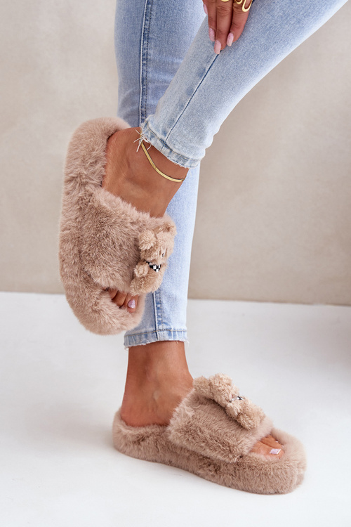 Жіночі хутряні тапочки з ведмедиком Бежеві Румунія