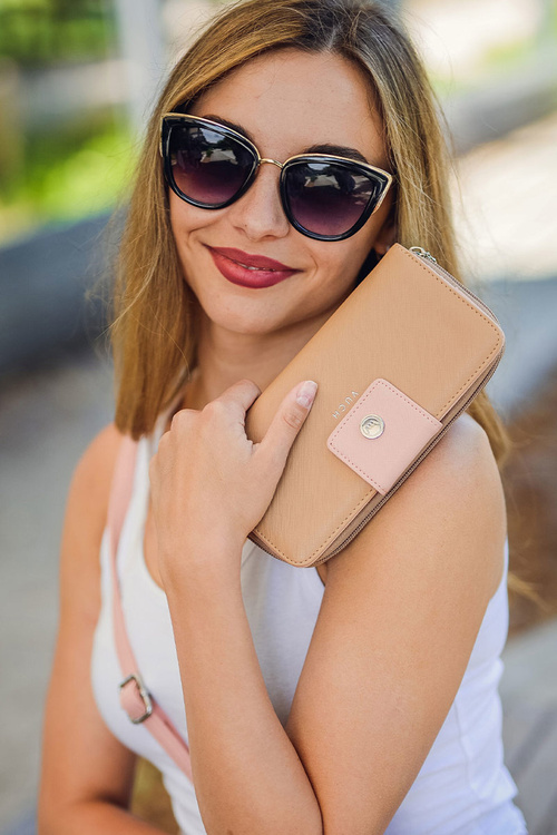 Великий жіночий гаманець на блискавці Коричнево-рожевий Huntress