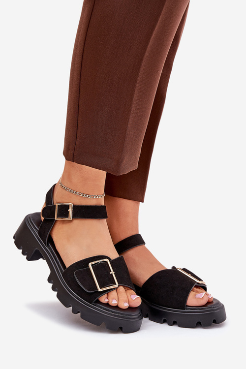 Еко Замшеві Сандалі Жінки З Пряжкою Чорні Gofielle