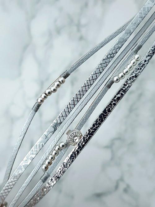 Жіночий браслет Стринги Срібні Мічіко з бісеру