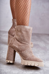 Замшеві Чоботи На Каблуці Бежеві Elia