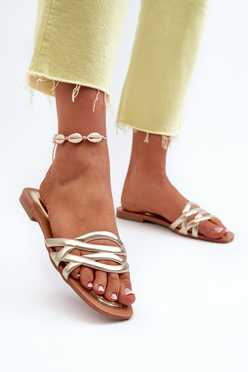 Жіночі босоніжки з екошкіри на плоскій підошві Gold Moldela