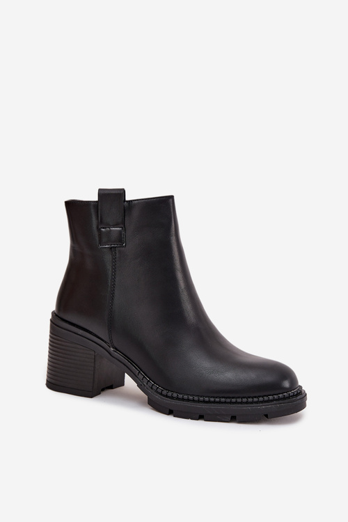 Теплі жіночі ботильйони з еко-шкіри на підборах чорні Alvena