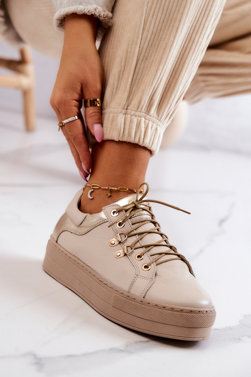 Шкіряні спортивні туфлі на платформі світло-бежевого кольору Mary Ann