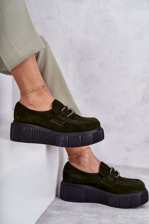 Модні замшеві туфлі на платформі Хакі Марсол