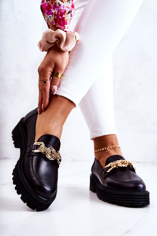 Жіночі броги Шкіряні золотисті прикраси Laura Messi 2383 Чорні