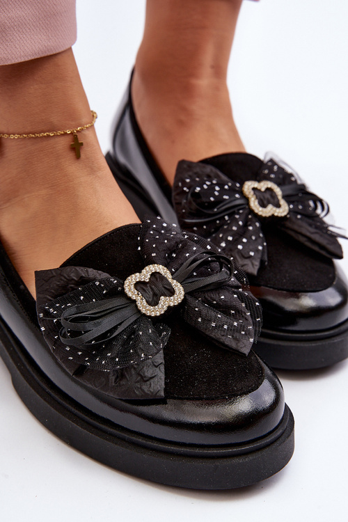 Жіночі лаковані лофери з бантом Laura Messi 2786 Чорні