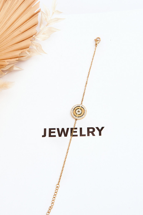 Сталевий браслет з колом і золотими цирконами