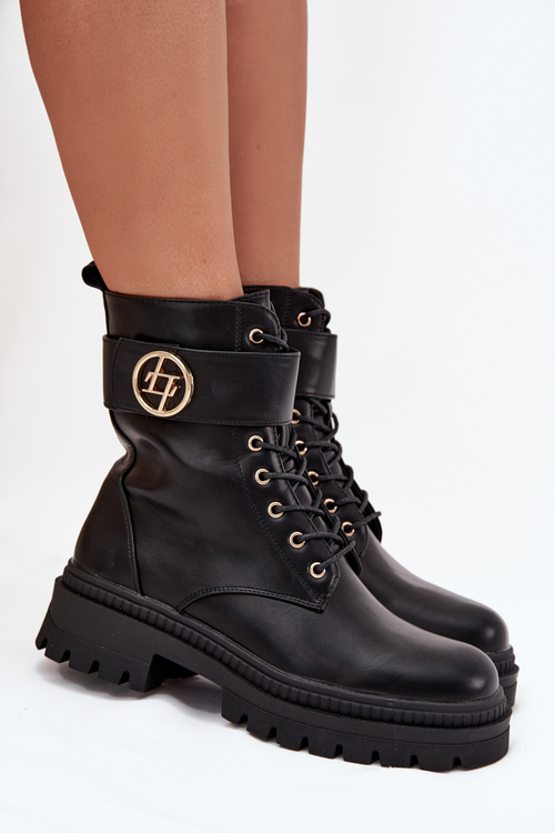 Жіночі Робочі Черевики З Золотим Деталем Утеплені Чорні Fiorena