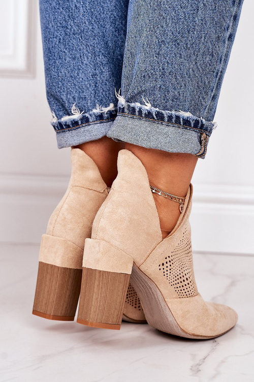 Ажурні чоботи на блочному каблуці Бежеві Michelle