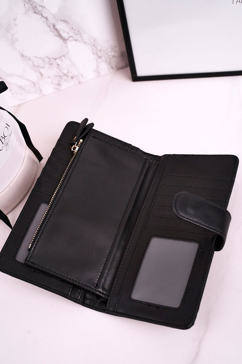Великий жіночий гаманець з додатковим місцем для карток чорний