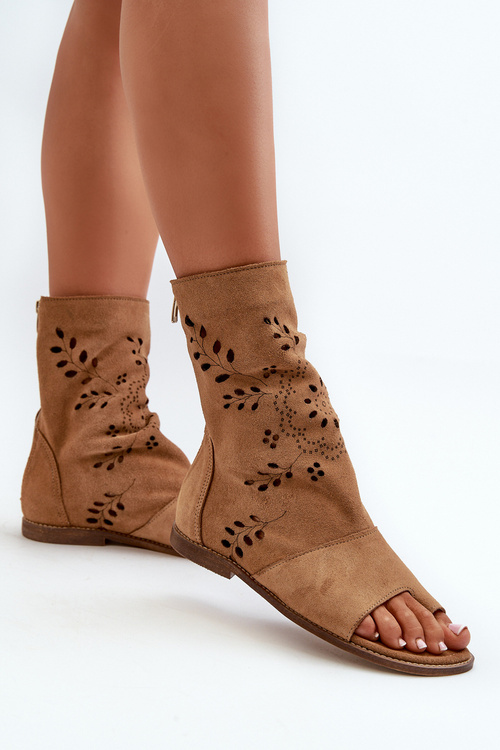 Zazoo 3437 Жіночі замшеві босоніжки із застібкою Camel