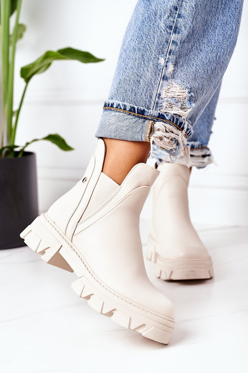 Утеплені черевики Челсі бежеві з хештегом