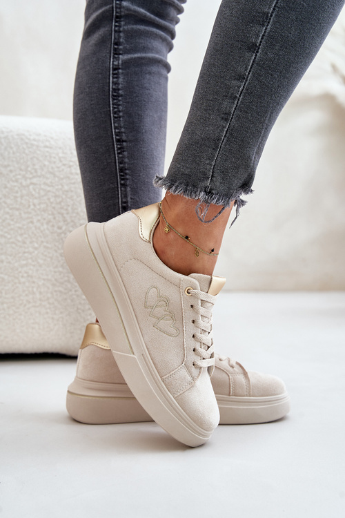 Жіночі кросівки на платформі з сердечками бежеві Avirorae