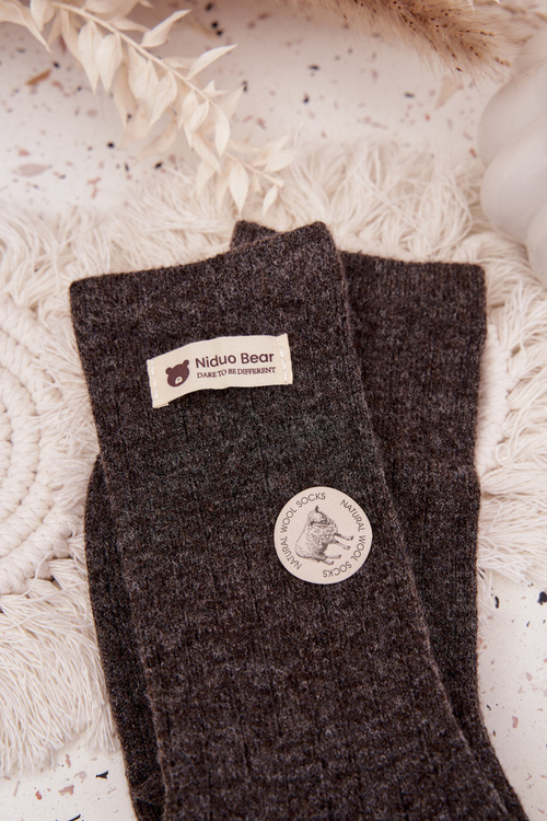 Теплі Вовняні Жіночі Шкарпетки З Нашивкою Темно Коричневі