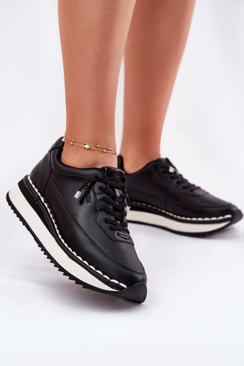 Жіночі Шкіряні Кросівки На Платформі Big Star RR274A335 Чорні