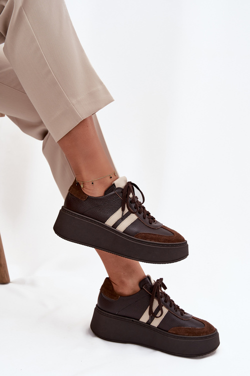 Шкіряні жіночі кросівки на платформі Zazoo 3775 шоколадні