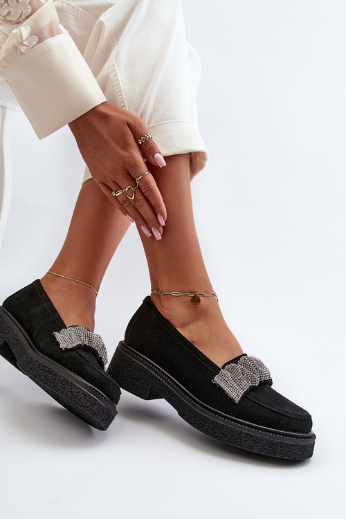 Жіночі замшеві мокасини з декоративним ремінцем Zazoo 3419 чорні