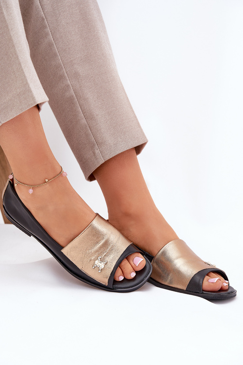 Шкіряні Елегантні Балерини З Відкритими Пальцями Zazoo 1865 Золото-Чорні