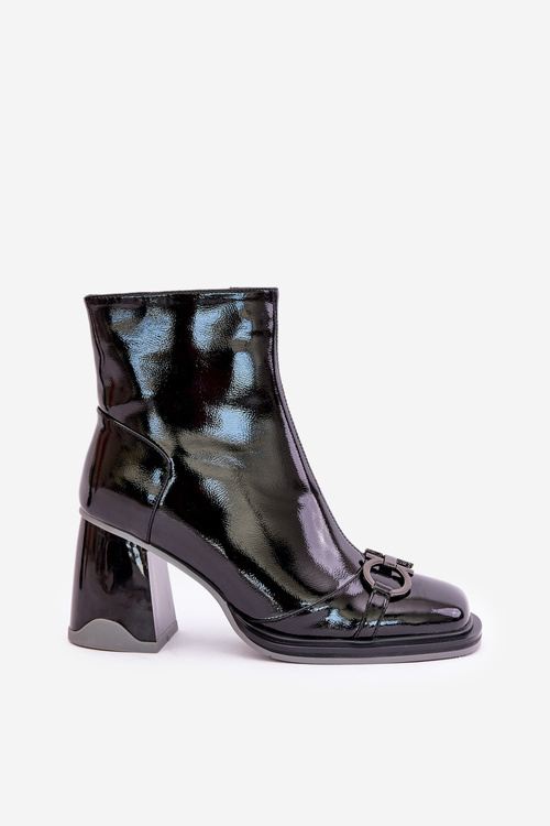 Лаковані чоботи на підборах утеплені з декором MR880-021 Чорні D&A