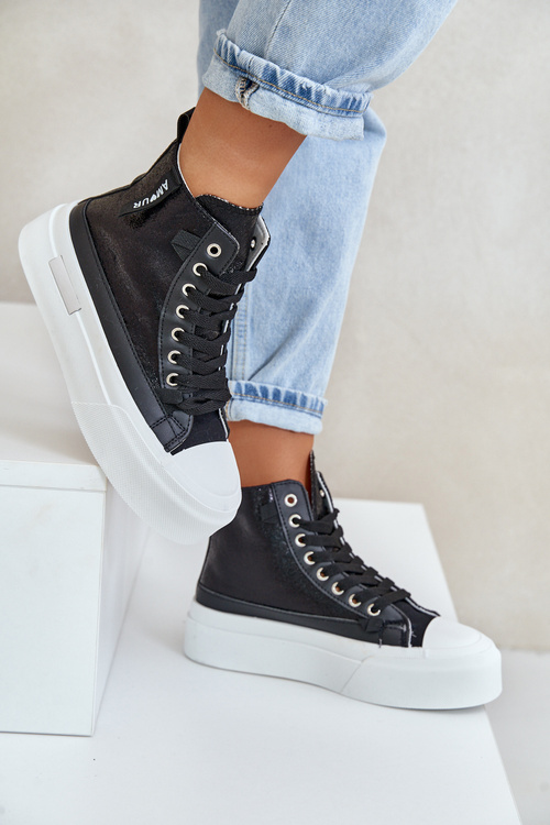Жіночі високі кросівки на платформі чорні Averira