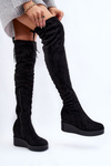 Жіночі високі чоботи на танкетці Elori чорного кольору