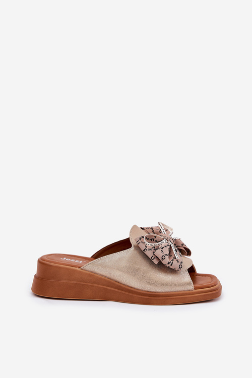 Жіночі Сандалі На Котурні З Бантом Золоті Moonzella