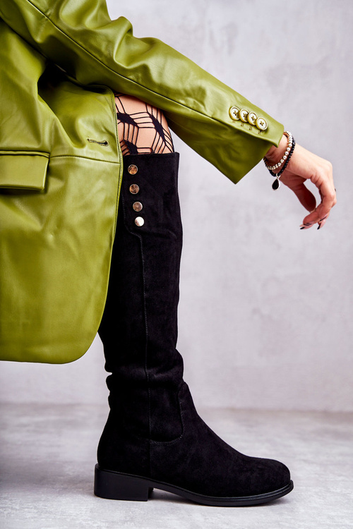 Теплі замшеві чоботи на плоскій підошві Чорні Лаура