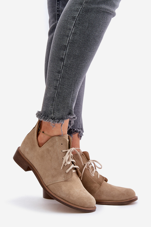 Zazoo 2959 Замшеві туфлі-оксфорди на шнурівці на підборах, бежевий