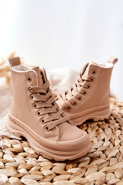 Дитячі шкіряні утеплені кросівки бежеві Bomi