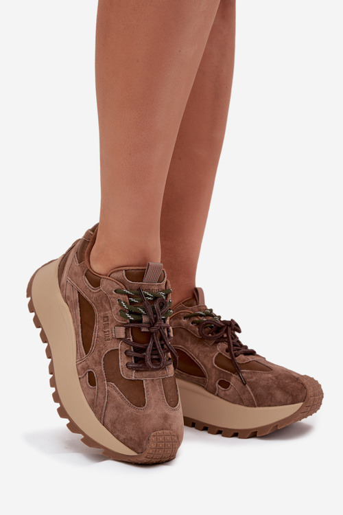 Шкіряні кросівки на платформі жіночі Big Star SS274626 HI-POLY SYSTEM Camel