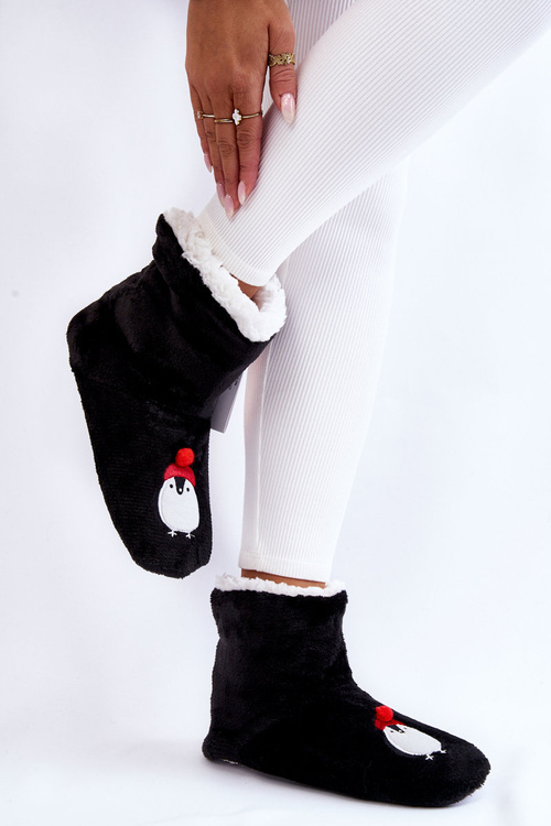 Жіночі тапочки Теплі тапочки з пінгвінами Чорні