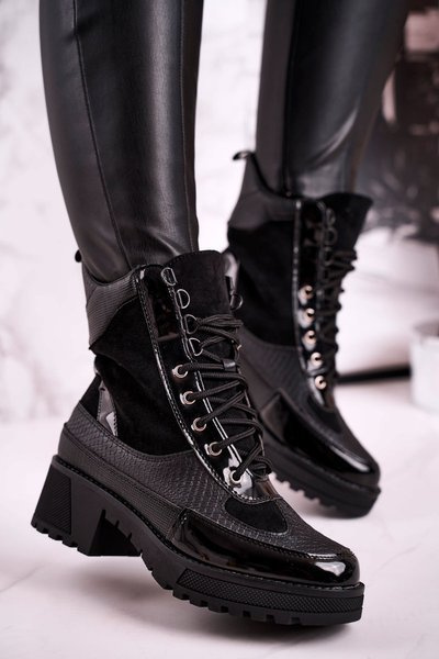 Жіночі утеплені чоботи чорні з тваринним принтом Helena