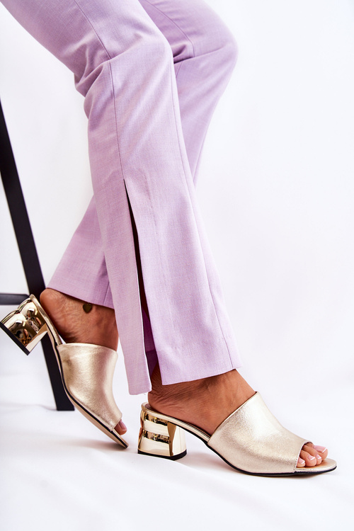 Шкіряні жіночі тапочки на підборах Gold Perry