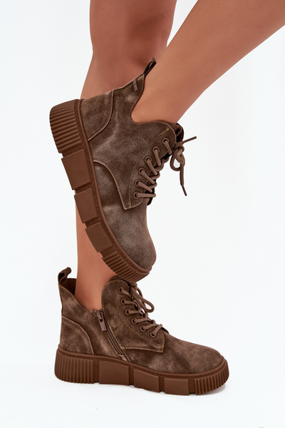 Замшеві низькі жіночі чоботи на платформі Big Star SS274594 бежевий