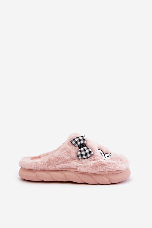 Жіночі пухнасті тапочки з нашивками та бантом Pink Linnorelia