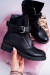 Жіночі черевики на плоскій каблуці мілітарі чорні Travist