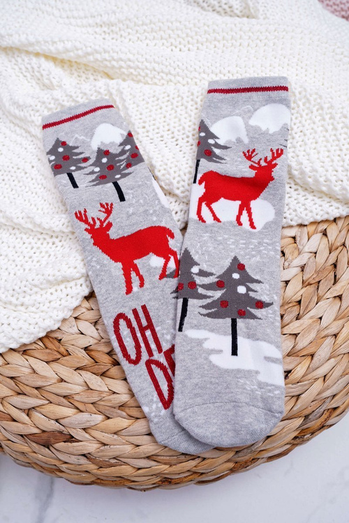 Жіночі новорічні шкарпетки проти ковзання сірі OH DEER