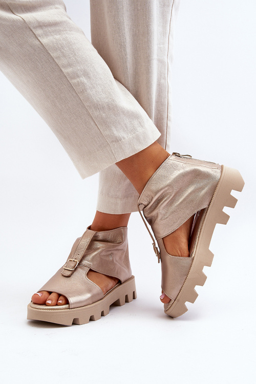 Шкіряні жіночі босоніжки Zazoo 999 із золотою блискавкою