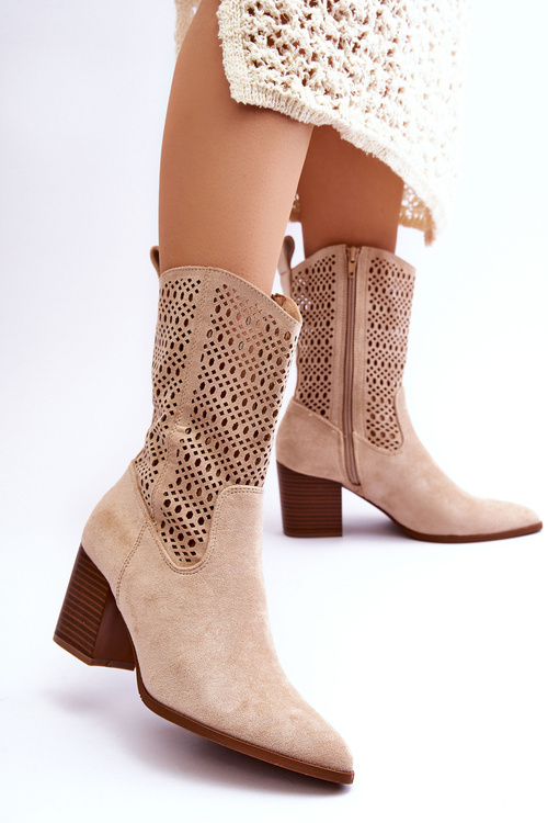 Жіночі високі замшеві ковбойські чоботи бежеві Turner