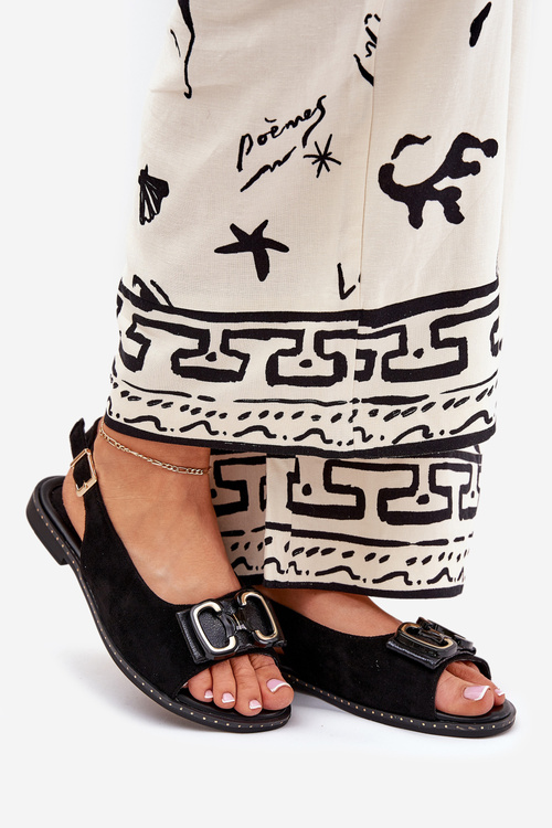 Плоскі Сандалі З Декором Еко Замша Чорні Lilria