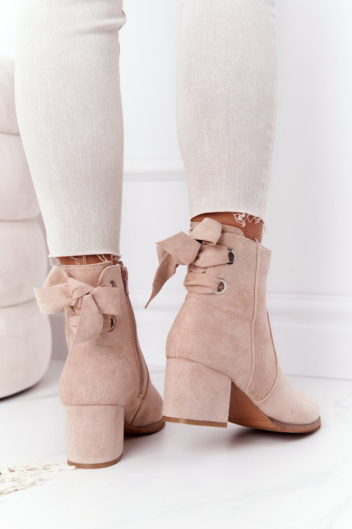 Жіночі утеплені чоботи на блочному каблуці бежеві Kayla