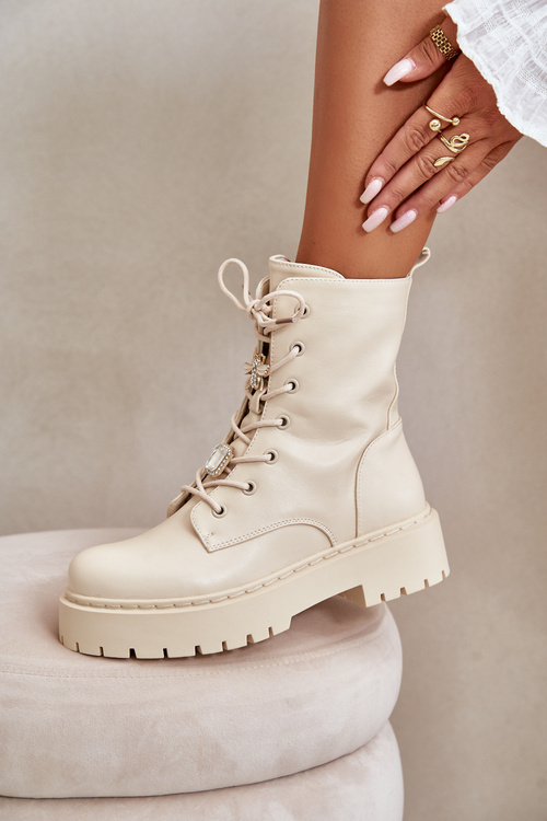 Теплі ботильйони робочі жіночі з акцентами бежеві Avorira