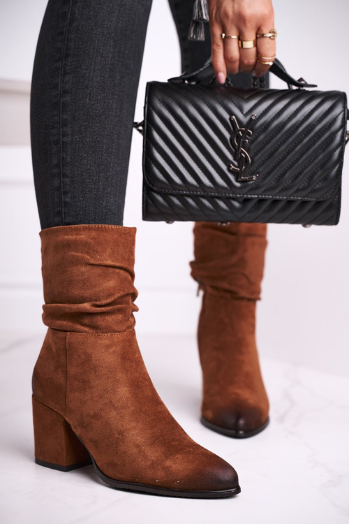 Жіночі чоботи на високому каблуці з еко-замші Верблюжого кольору