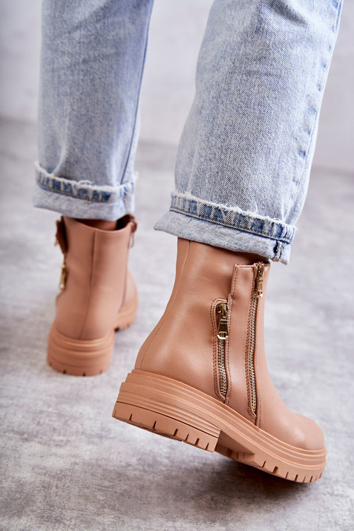 Жіночі шкіряні черевики на блискавці бежеві Navarra