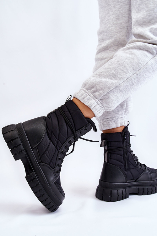 Жіночі утеплювальні черевики на шнурівці Аріадна чорного кольору