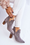 Ажурні замшеві чоботи на підборах сірі Leanna